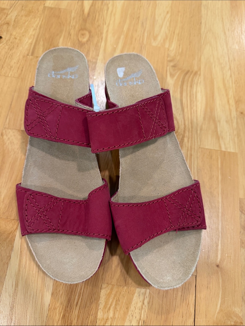 Dansko Red Suede Dual-Strap Slide Sandals